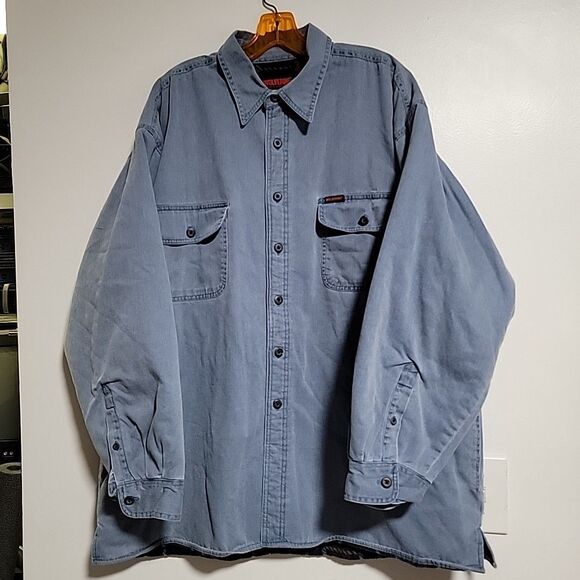 Wolverine Boots and  Gear  Blue Insulated Shirt Mens XL Cotton Flannel Lined - Picture 2 of 6